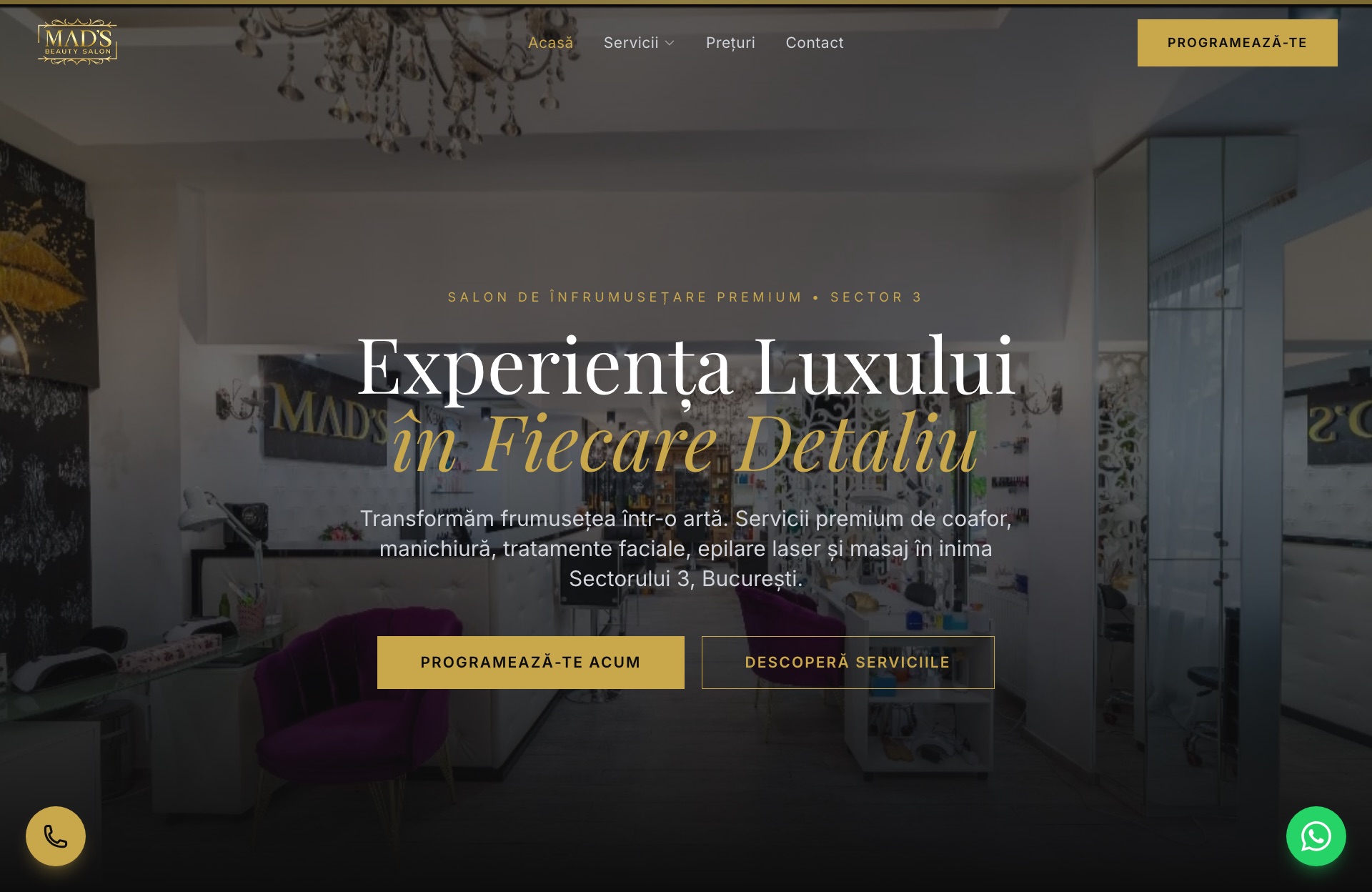 Site-ul MAD'S Beauty — salon de înfrumusețare