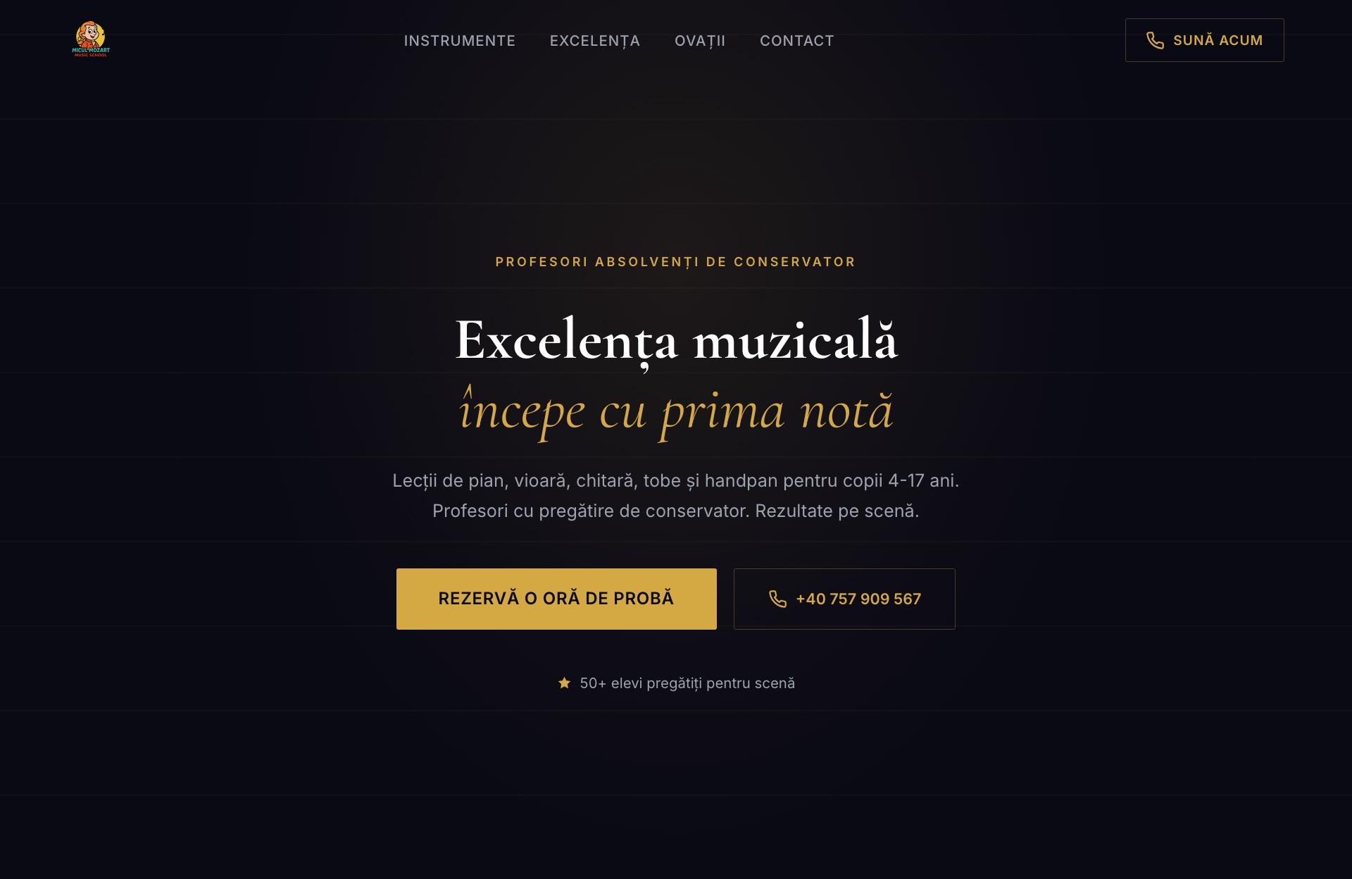 Site-ul Micul Mozart — școală de muzică pentru copii